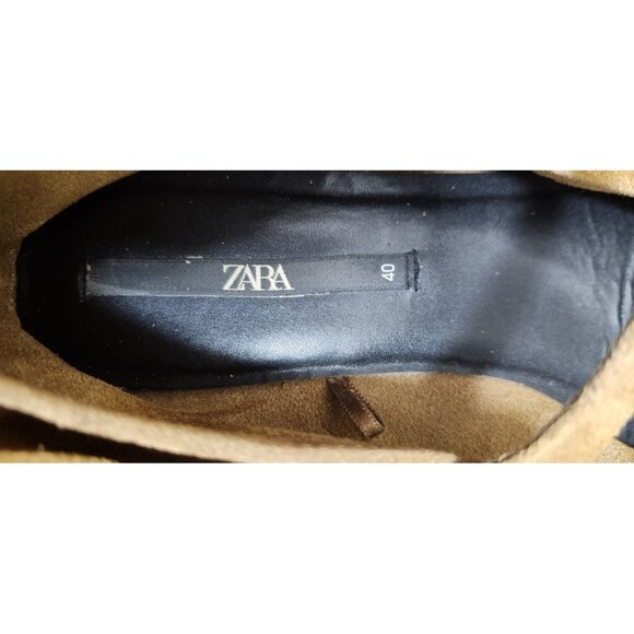 ZARA Women’s Suede Mary Jane Flats Brown Tan Ballet Shoes Size 40 Buckle Strap - Picture 9 of 14